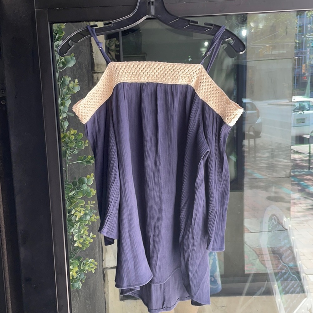 Crochet & Navy off the shoulder top
